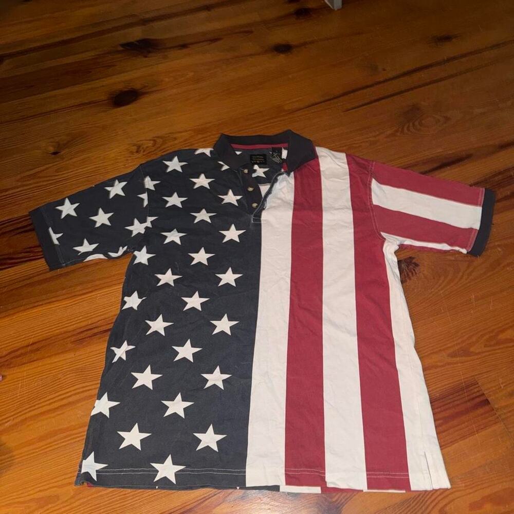 Vintage 90s Cotton Traders American Flag Polo Shirt Size L Americana USA